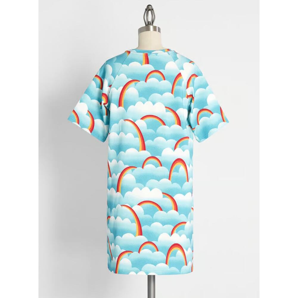 ModCloth On Cloud Mine Retro Rainbow Cloud Cotton T-Shirt Dress - NWT Small - Picture 3 of 10